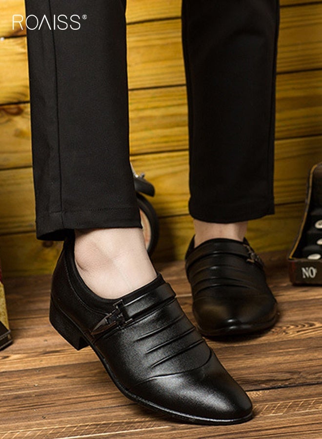 roaiss Men's Pointed Toe Leather Shoes Slip On Dress Shoes Formal Style Daily Comfort Breathable Durable for Business Casual Wear and Perfectly Suited for Weddings and Special Occasions Black - Image 5